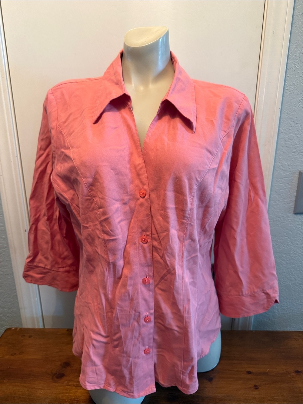 Dress Barn Pink Button-Front Collared Shirt